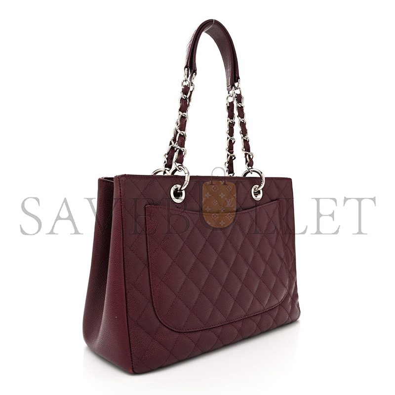 CHANEL CAVIAR QUILTED GRAND SHOPPING TOTE DARK BURGUNDY (34*24*13cm) 
